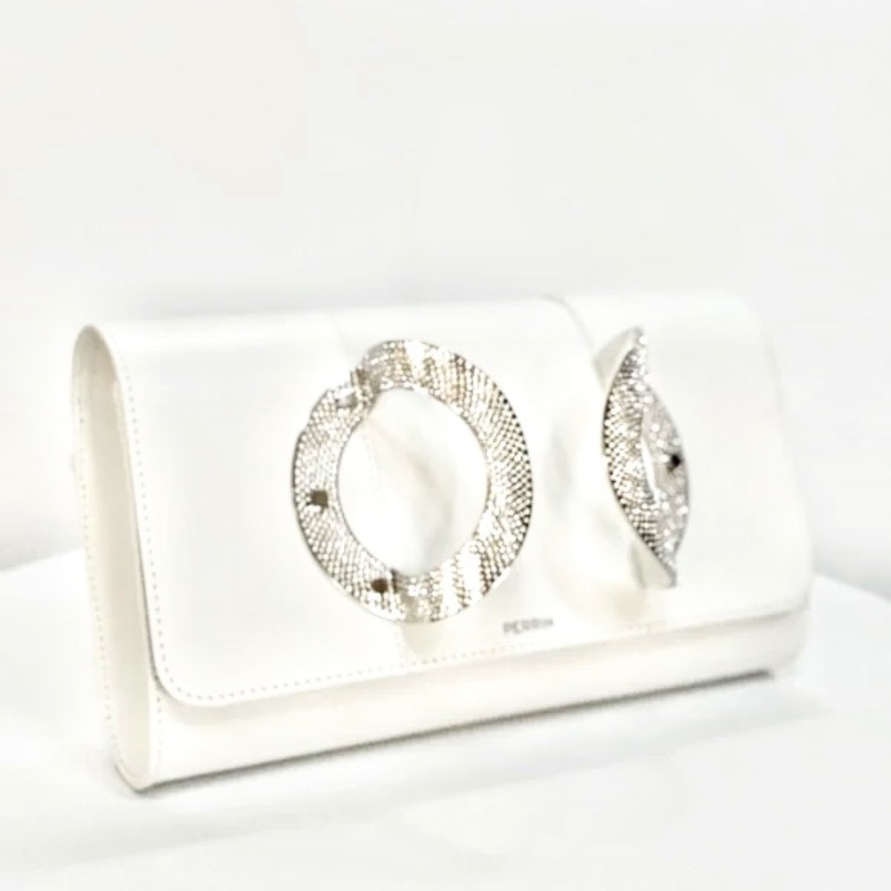 Perrin Paris La Croisette  Strass White Leather Clutch With Swarovski Cr… - Picture 3 of 16